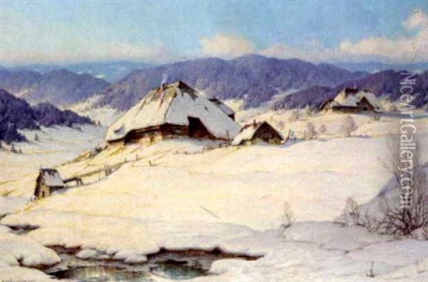Alpine Winter Landscape Oil Painting - Karl Hauptmann