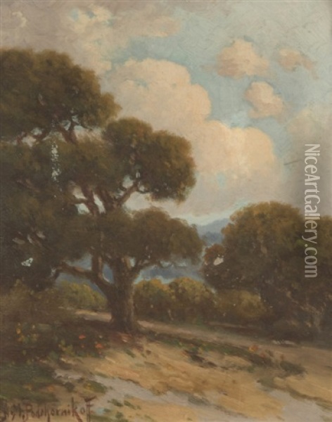 Oak Tree In A California Landscape Oil Painting - Alexis Matthew Podchernikoff