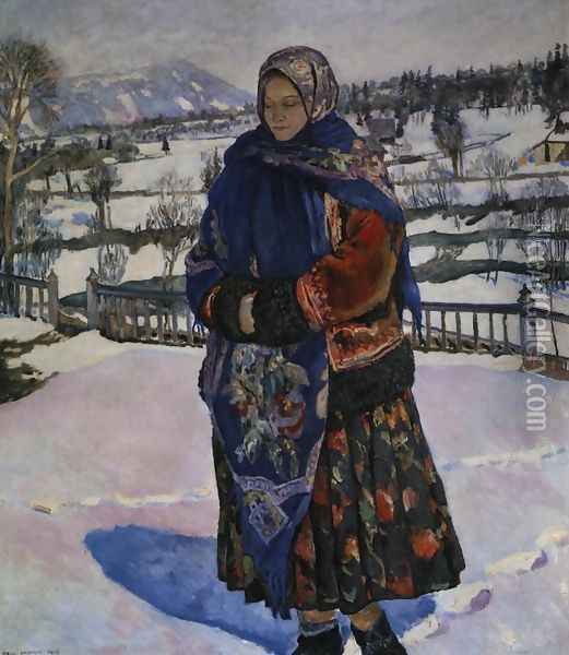 Winter Sun in Carpathian Mountains Oil Painting - Wladyslaw Jarocki