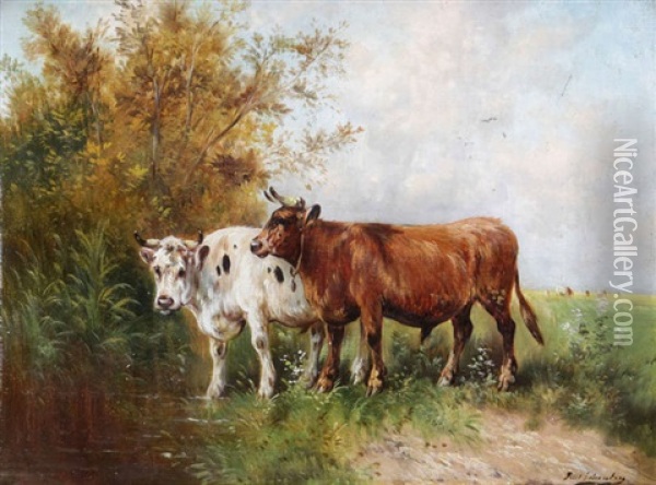 Vaches Au Pre Au Bord De L'eau Oil Painting - Paul Schouten