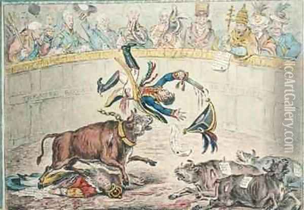 The Spanish Bull Fight or The Corsican Matador in Danger Oil Painting - James Gillray