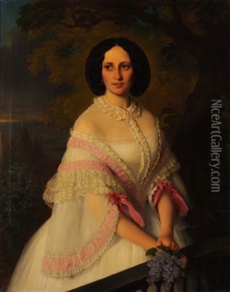 Portrait Einer Dame In Weissem Kleid Oil Painting - Heinrich Hollpein