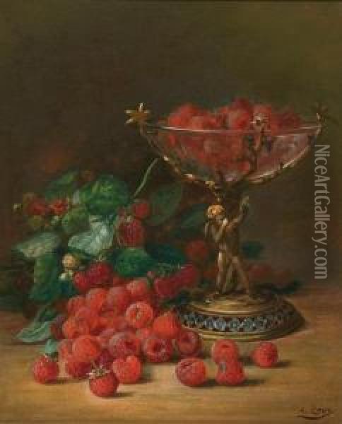 Raspberries In A Compote Oil Painting - August Laux