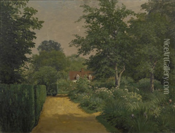 Sunlight On A Garden Path Oil Painting - John Ross Key