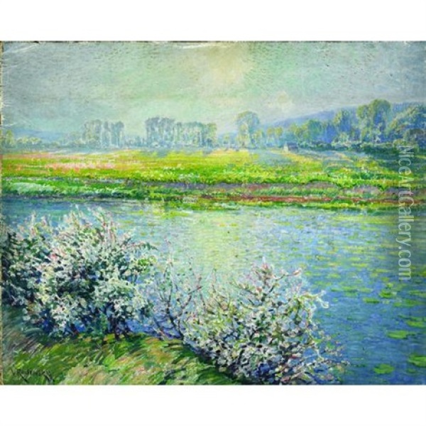 A River Landscape In Spring Oil Painting - Wenzel Radimsky