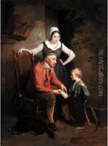 A Reading Lesson Oil Painting - Willem Benedictus Stoof