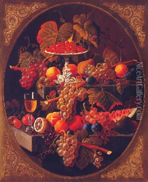 A Bountiful Still Life Oil Painting - Severin Roesen