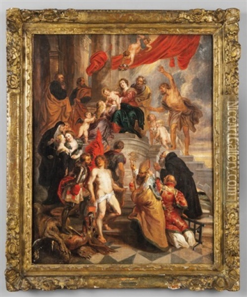 Madonna Con Bambino, Angeli E Santi Oil Painting - Caspar de Crayer