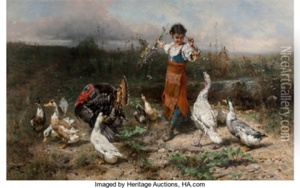 The Little Goose Girl Oil Painting - Johann Till