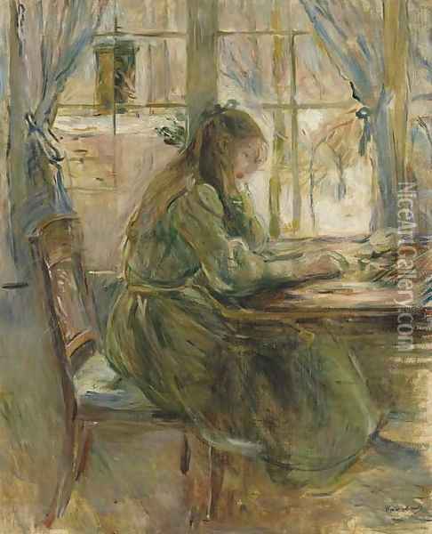 Jeune fille ecrivant Oil Painting - Berthe Morisot