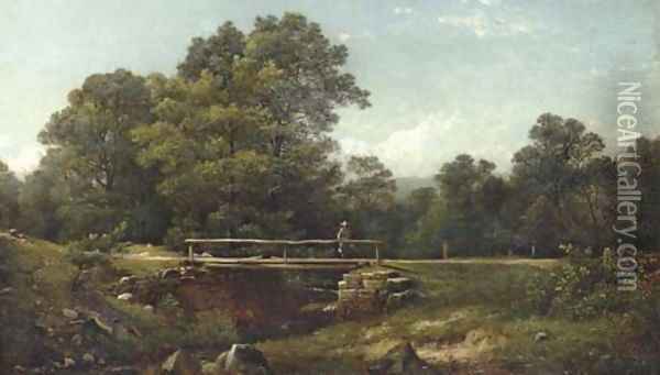 Old Kate's Bridge, Rifton Glen, Ulster County, New York Oil Painting - David Johnson
