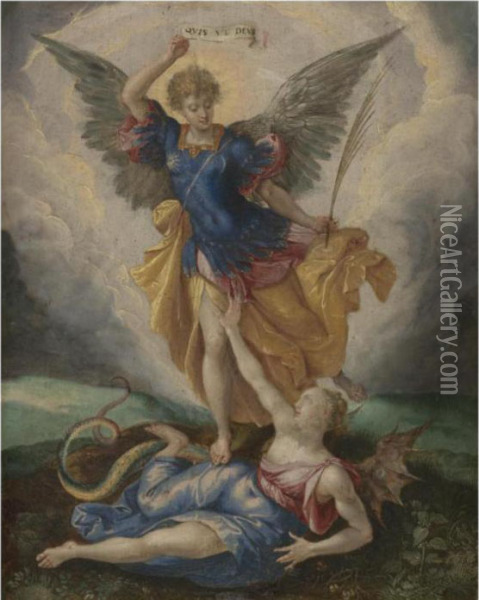 Saint Michael Vanquishing Satan Oil Painting - Peter Candid