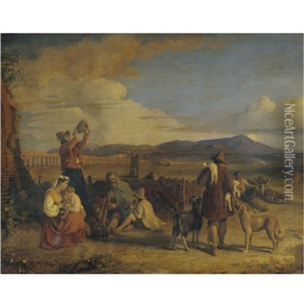 Italian Peasants On The Campagna Oil Painting - Joseph Severn