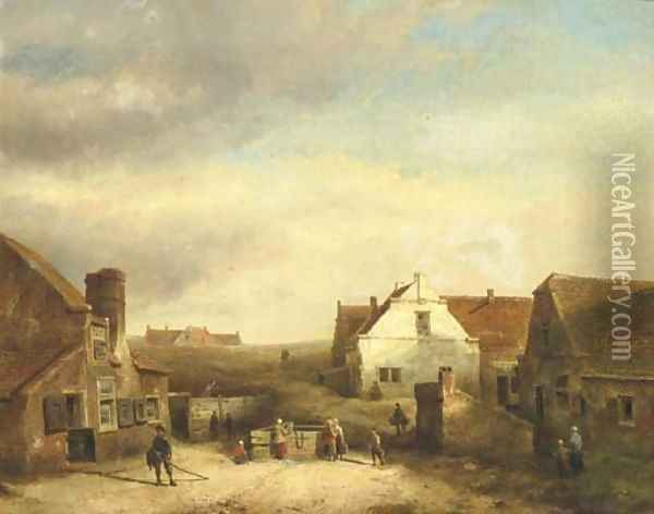 Daily activities in a Dutch fishing village Oil Painting - Kasparus Karsen