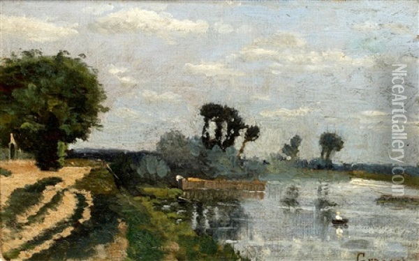 River Landscape Oil Painting - Auguste Grasset