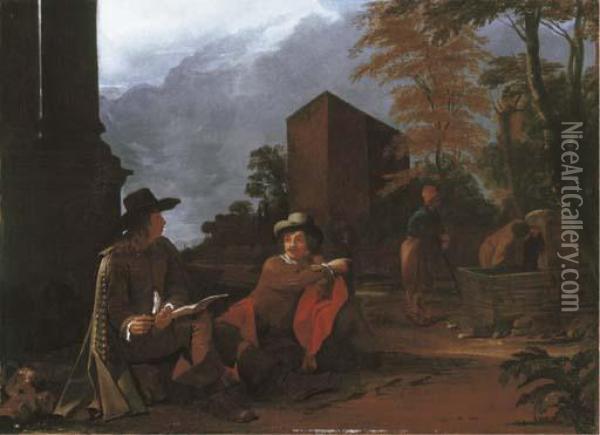 An Artist Sketching By A Fountain Oil Painting - Michiel Sweerts
