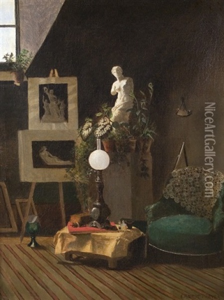 At The Artist's Atelier Oil Painting - Ernest Julius Preyer