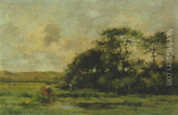 Landschaft Mit Kuhhirtin Oil Painting - Charles Edouard du Bois