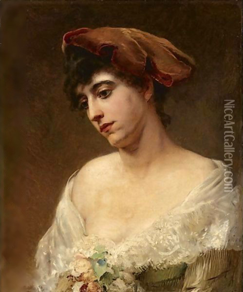 Portrait Of A Lady 2 Oil Painting - Konstantin Egorovich Egorovich Makovsky