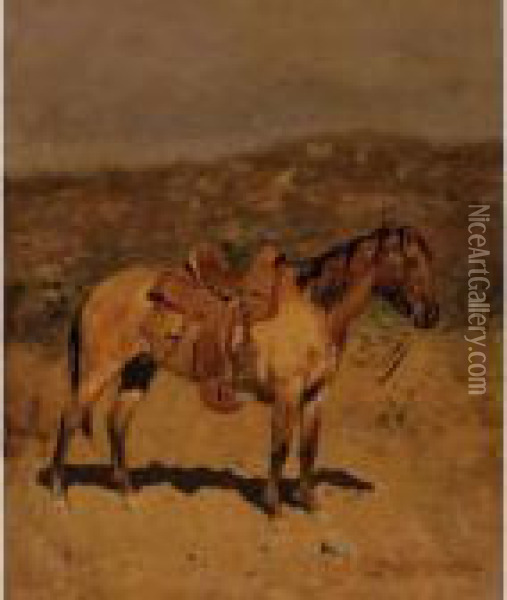 Waiting (study Of A Cow Pony) Oil Painting - Frederic Remington