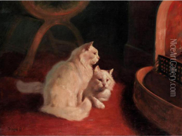 Warming In Front Of The Fire Oil Painting - Arthur Heyer