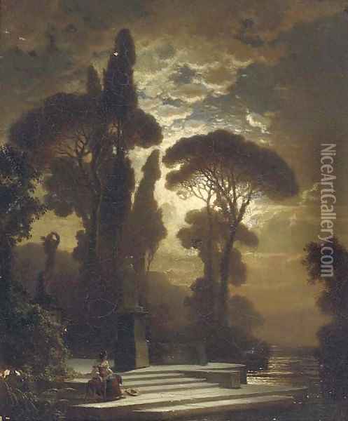 Contemplation by moonlight Oil Painting - Bernhard Stange