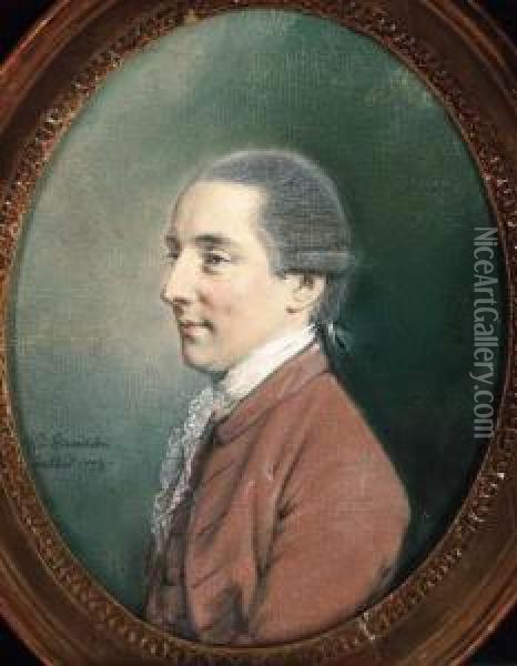 A Portrait Of The Earl Of Seaforth, Half-length Wearing A Browntunic Oil Painting - Hugh Douglas Hamilton