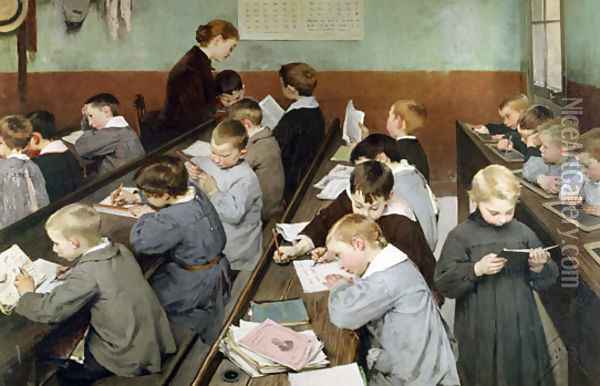 The Children's Class Oil Painting - Henri-Jules-Jean Geoffroy (Geo)