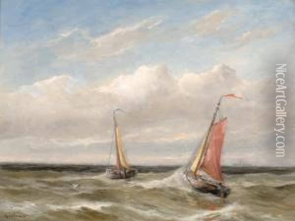 Two Ships On A Stormysea Oil Painting - Gerard Van Der Laan
