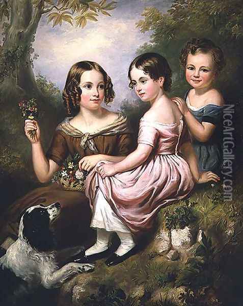 Portrait of three children, 1846 Oil Painting - W.R. Waters