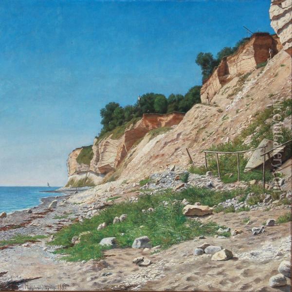 Coastal Scape From The Cliffs Of Stevns Oil Painting - Marie Luplau