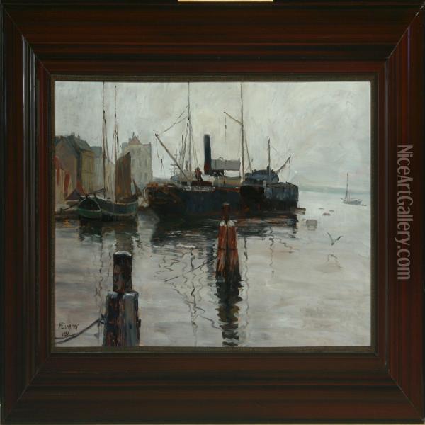 Scenery From Flensburg Harbour Oil Painting - Alexander Eckener
