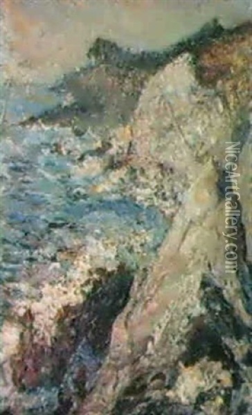 Vent Sur Le Strand Nervi. Oil Painting - Emilio Boggio