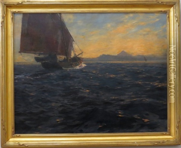 Sailboat At Sunset Returning Home Oil Painting - Michael Zeno Diemer