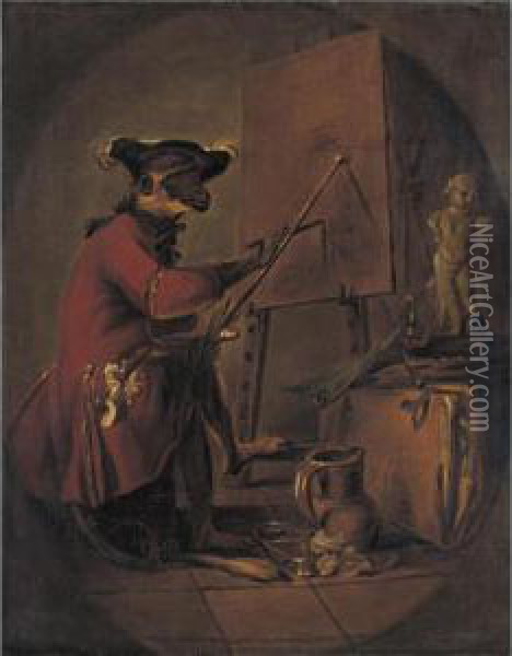Le Singe Peintre Oil Painting - Jean-Baptiste-Simeon Chardin