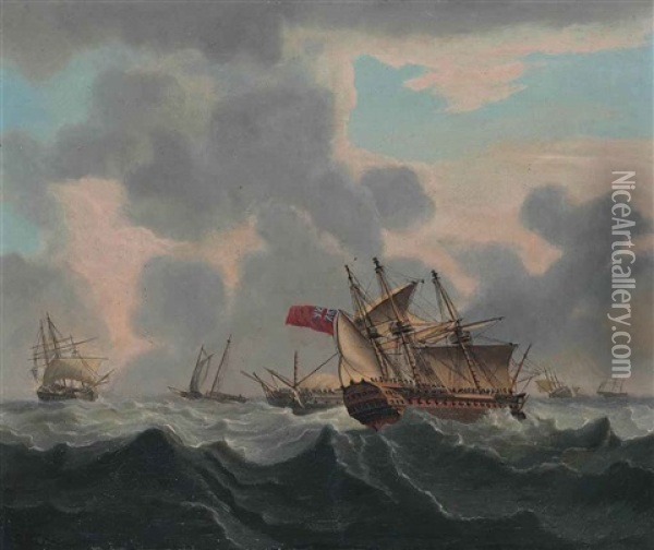 Warships And Other Shipping In Distress Oil Painting - Charles Martin Powell
