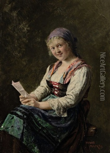 Bildnis Eines Sitzenden Madchens Mit Brief Oil Painting - Hans Hamza