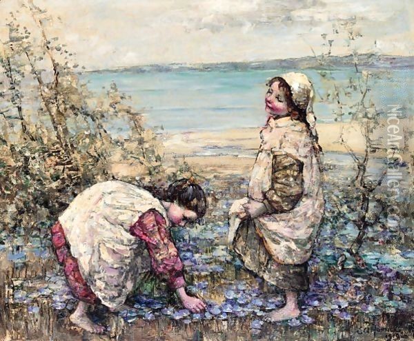 Collecting Violets At Brighouse Bay Oil Painting - Edward Atkinson Hornel