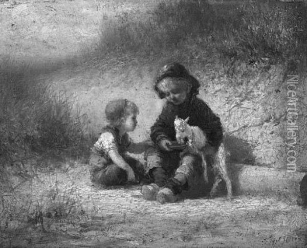 Children Feeding A Goat Oil Painting - Ferdinand Carl Sierig