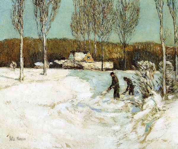 Shoveling Snow, New England Oil Painting - Frederick Childe Hassam
