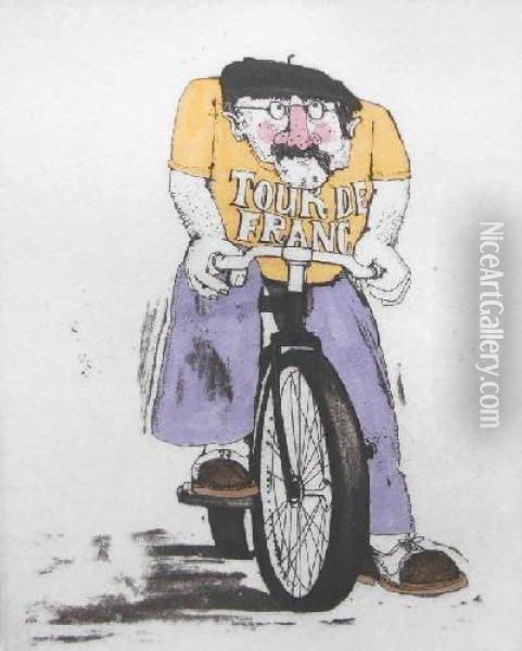 Study Of A Cyclist 'tour De Franc' Oil Painting - L.J. Graham Clarke