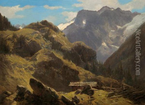 Gebirgslandschaft Oil Painting - Leopold Heinrich Voscher