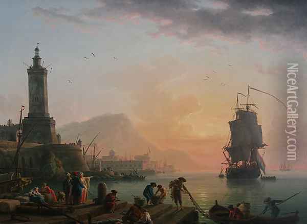 A Calm at a Mediterranean Port Oil Painting - Claude-joseph Vernet