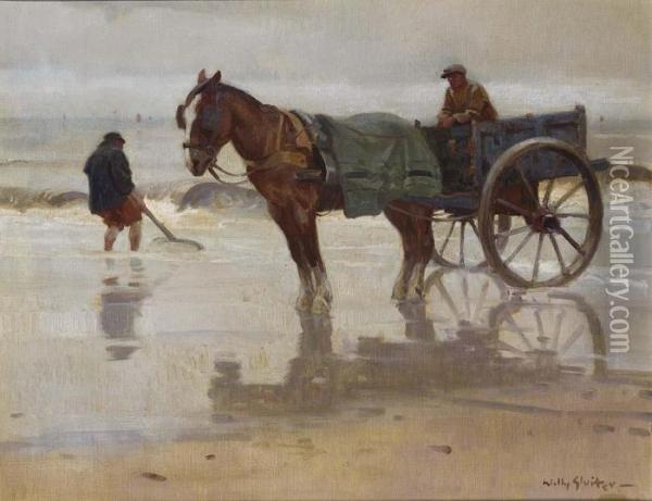 Shellfisher On The Beach Oil Painting - Willy Sluyters