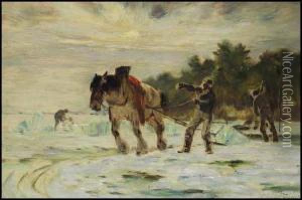The Ice Cutters, Ile D'orleans Oil Painting - Horatio Walker