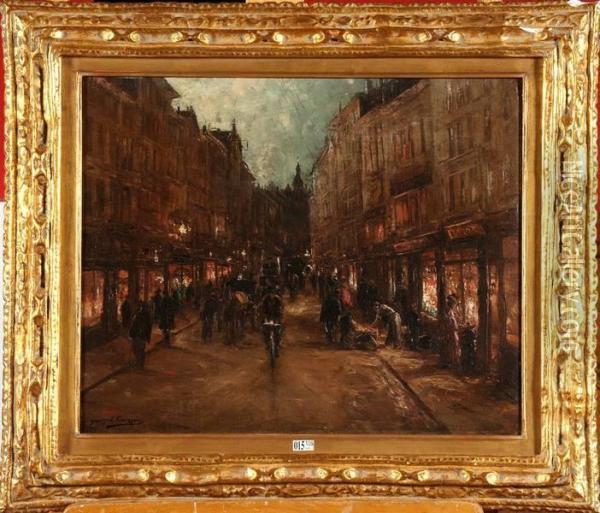 Rue De Bruxelles Animee Au Crepuscule Oil Painting - Joseph Charles Francois