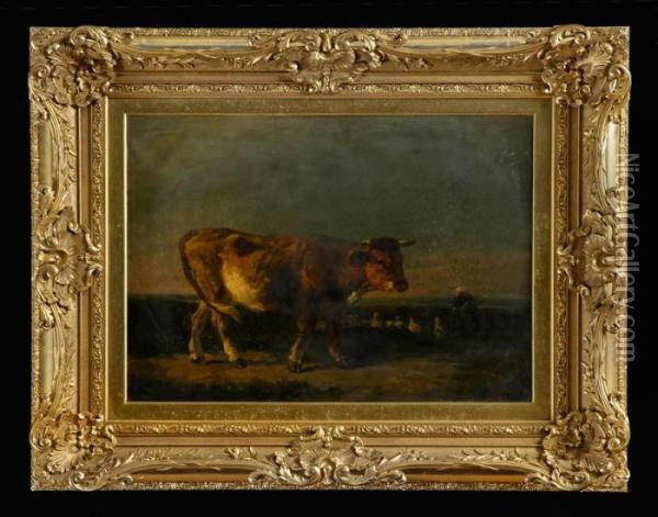 Landscape With Cow & Geese Oil Painting - Constant Troyon