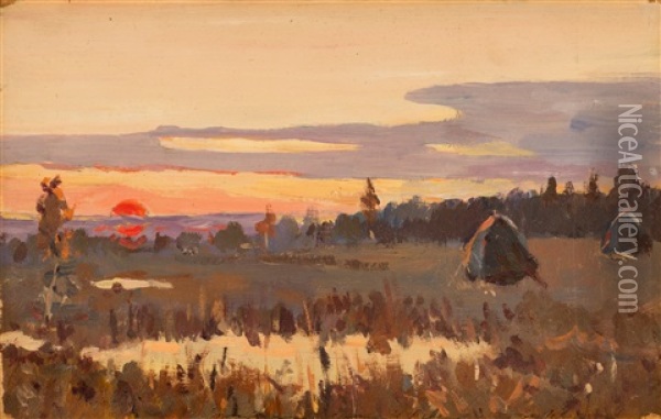 Sunset Oil Painting - Isaak Levitan
