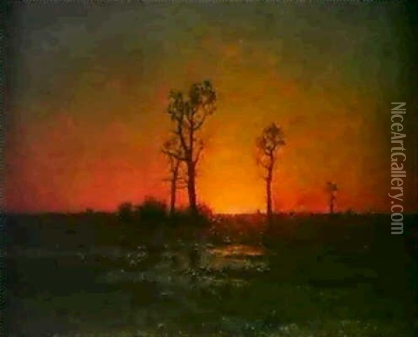 Solnedgang Over Oland Oil Painting - Per Ekstroem