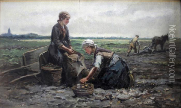 Working In The Fields Oil Painting - Jan Mari Henri Ten Kate